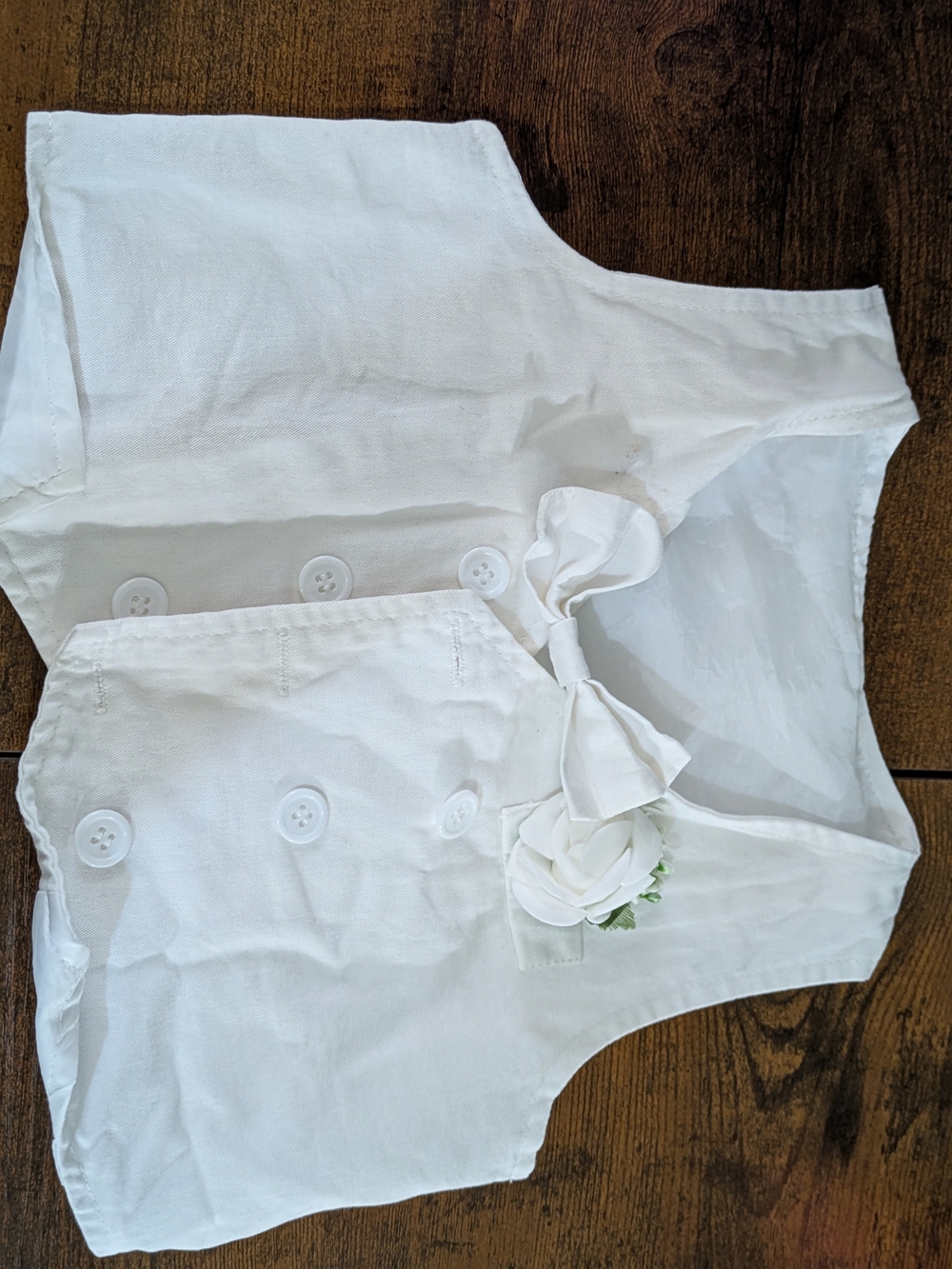 White Kids Dressy Cotton Vest with Bow & Flower Accent